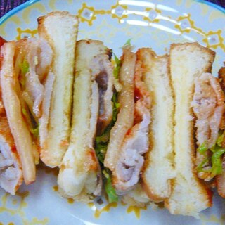 ❤　豚＆キムチ＆水菜のサンドイッチ　❤